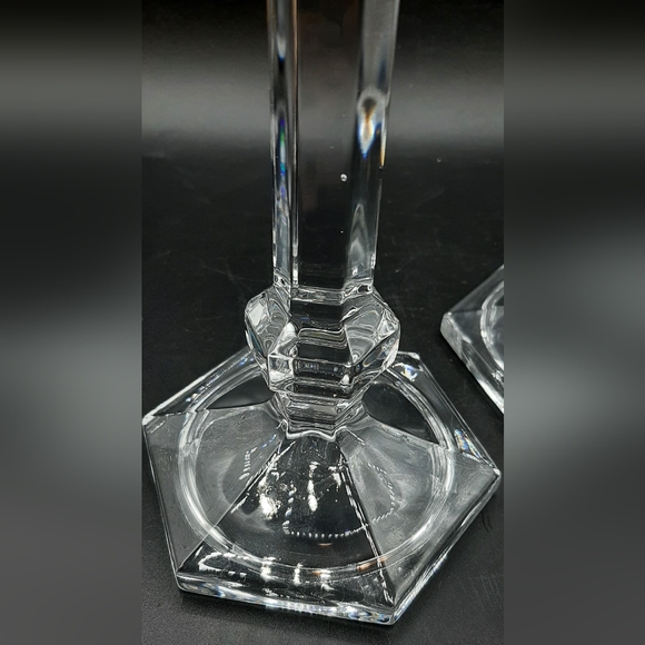 Vtg Crystal Clear Candle Sticks 2 Heavy Leaded Crystal Made in Slovakia 9 1/8" - Picture 4 of 7